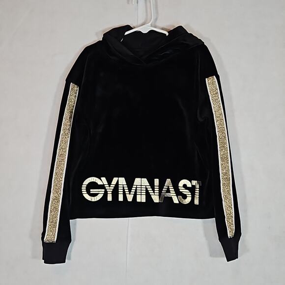 Justice Active Black Gymnast Pullover Crop Velour Hoodie Sweatshirt - Picture 1 of 5